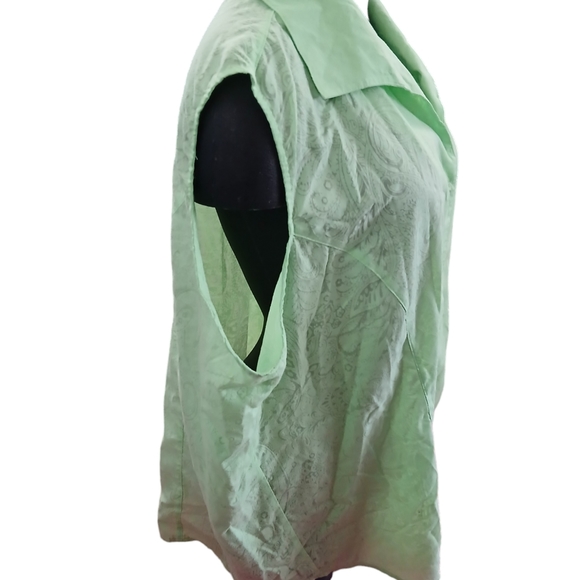 Green Harve Benard Paisley Button Up Sleeveless Top Women's Sz 2XL Neon Sheer - Picture 8 of 11